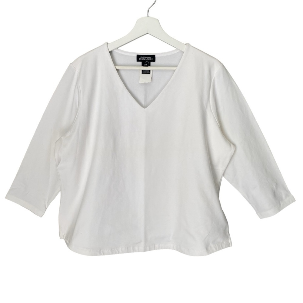 JONES NEW YORK V Neck Top Pullover 3/4 Sleeve Creamy White Women Size 2X NWT